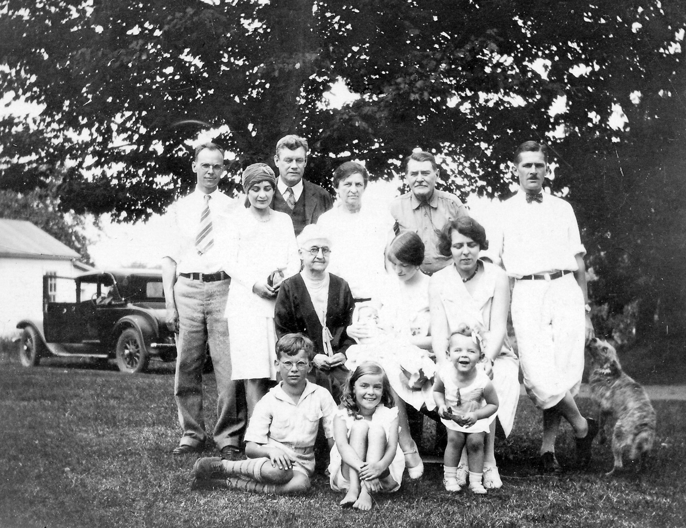 Dexter D Ashley Jr, Dr D.D. Ashley, Jennie Ashley.  Peg Behrenberg Ashley with daughter Virginia. Penelope Van D. Ashley,wife of D.D. Ashley Jr with son Dexter 3rd in arms. At the Farm in Winchester Center, Connecticut