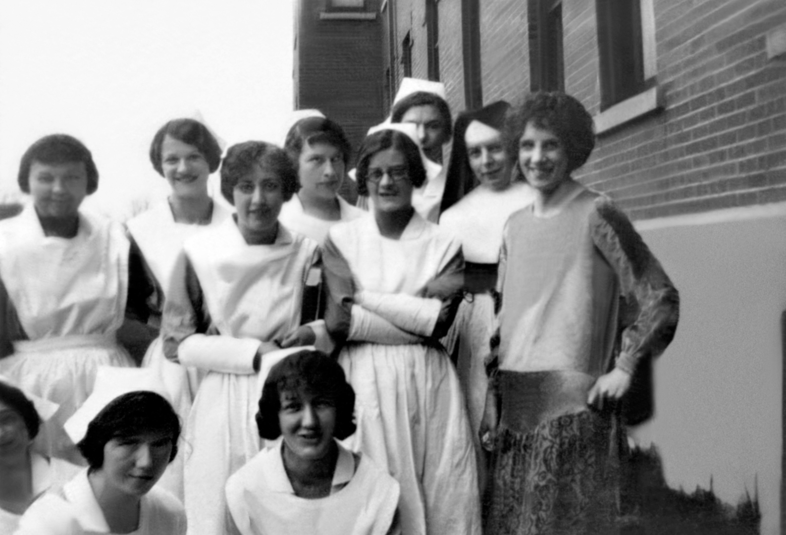 Rosaline Fitzgerald (Center), St Vincent's Nursing School (probably late 1920s) [photo restured]