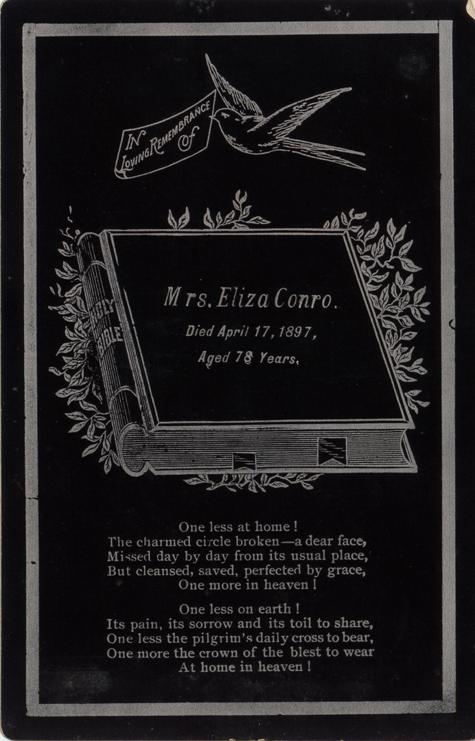 Mrs. Eliza Conro Memorial Card (1897)